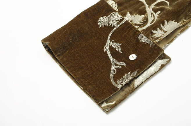 ZHUCHONGYUN brown floral long-sleeve round neckline shirt-KARMA.