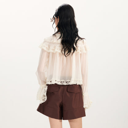 FAME Embroidered Ruffle V-Neck Long Sleeve Top