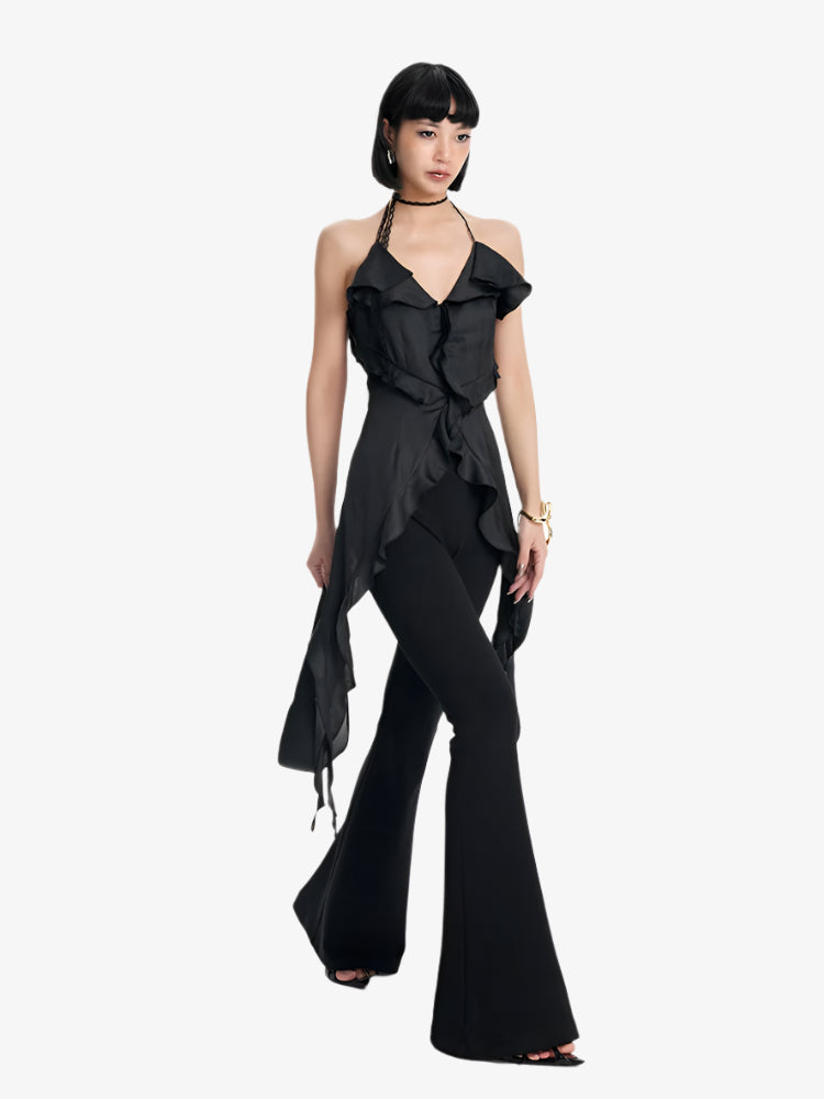 TINY IN irregular ruffled lace halter neck top- PIPI