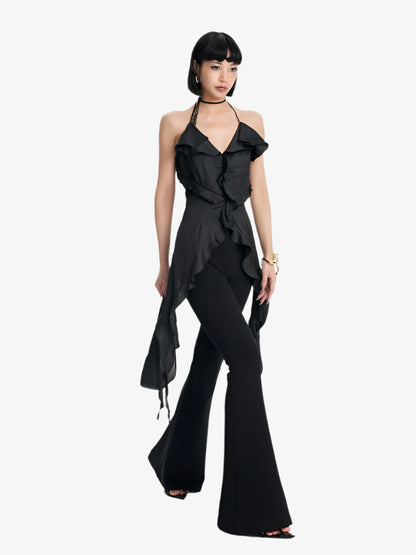 TINY IN irregular ruffled lace halter neck top- PIPI