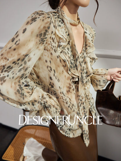 DGU "Twilight" leopard print new long-sleeved slimming foreign design top - Noah.