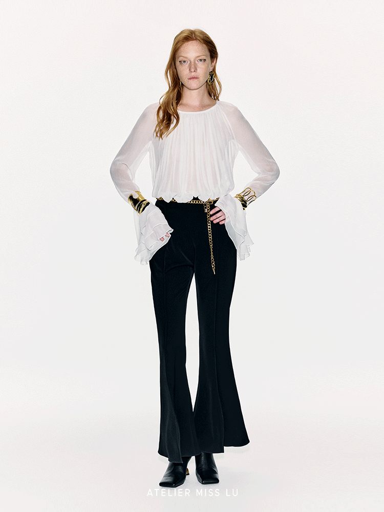 ATELIER MISS LU layered pressed pleated design sheer mulberry silk top - ROSALIE
