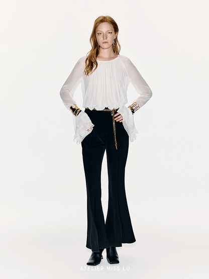ATELIER MISS LU layered pressed pleated design sheer mulberry silk top - ROSALIE