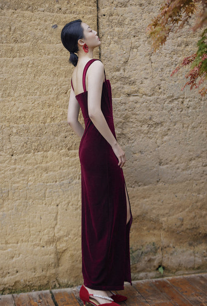 GOUDIN Evening Vintage Velvet Dress-XAVIER.