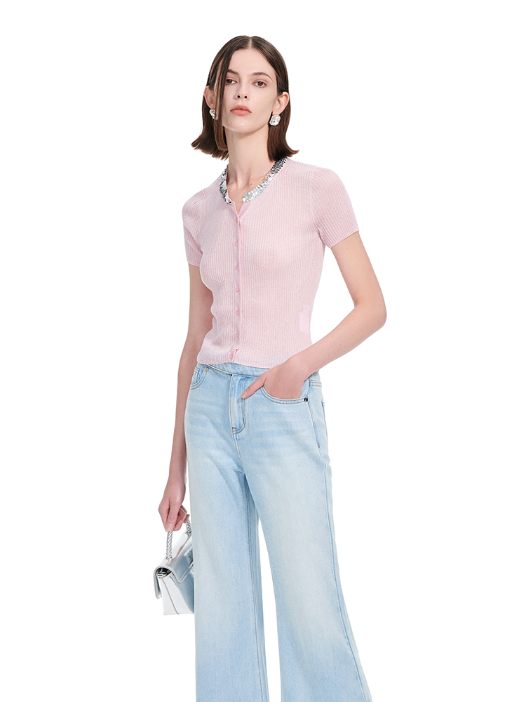 YES BY YESIR | Ye Qians Glitter-Knit Party Cardigan with Light-Catching Threads- DANIELLA.