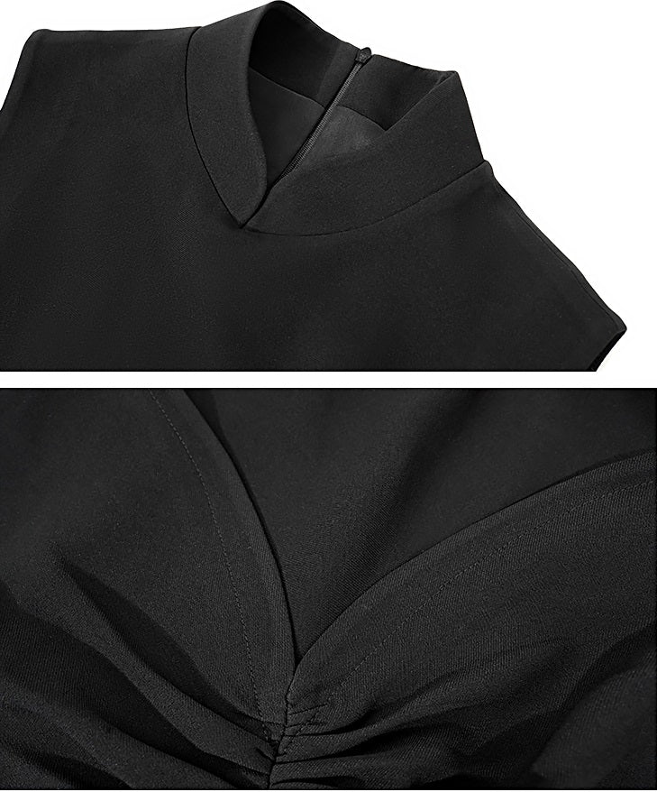 HECO Acetate Waist Black White Pleated Slim Dress Women - EARTH.