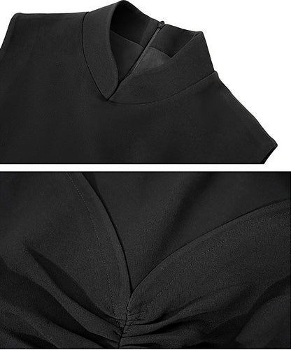 HECO Acetate Waist Black White Pleated Slim Dress Women - EARTH.