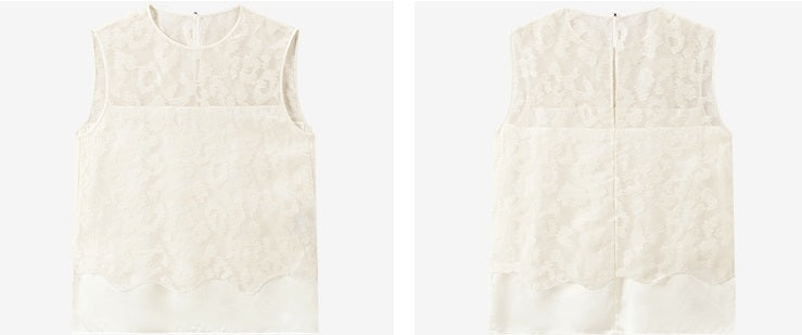 COMME MOI Silk Embroidered Top Sleeveless white Shirt - SIMON.