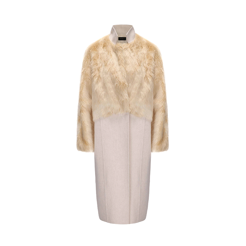 ATELIER MISS LU faux fur patchwork long sheep's wool coat -HECATE.