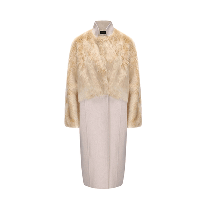 ATELIER MISS LU faux fur patchwork long sheep's wool coat -HECATE.