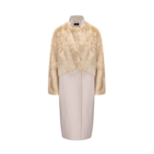 ATELIER MISS LU faux fur patchwork long sheep's wool coat -HECATE.