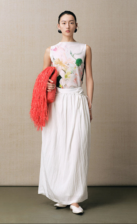 ZHUCHONGYUN white pleated adjustable pocket cocoon-shaped straight skirt-NODE.