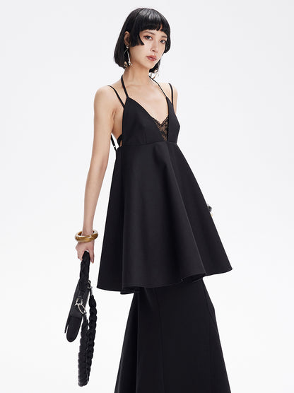 TINY IN lace slip short black dress -RAYS