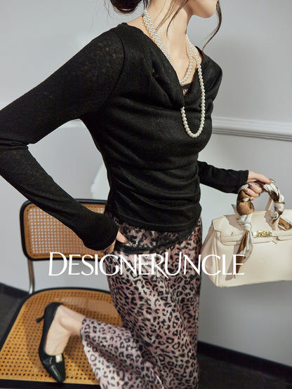 DGU |Black Sexy Lace Splicing Light Luxury Temperament Knitted Top - Brian.