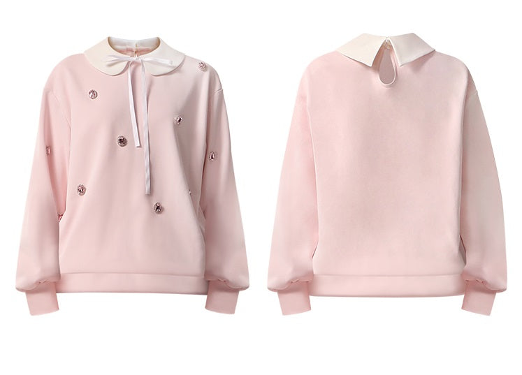 CHECOCRE Classy Sweet Collar Nail Drill Loose Casual Sweat Top - ROMAN