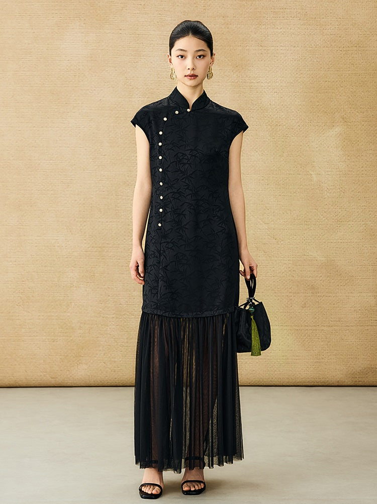 HECO Chinese Modified Diagonal Stand-up Collar Cheongsam ress- OWEN.