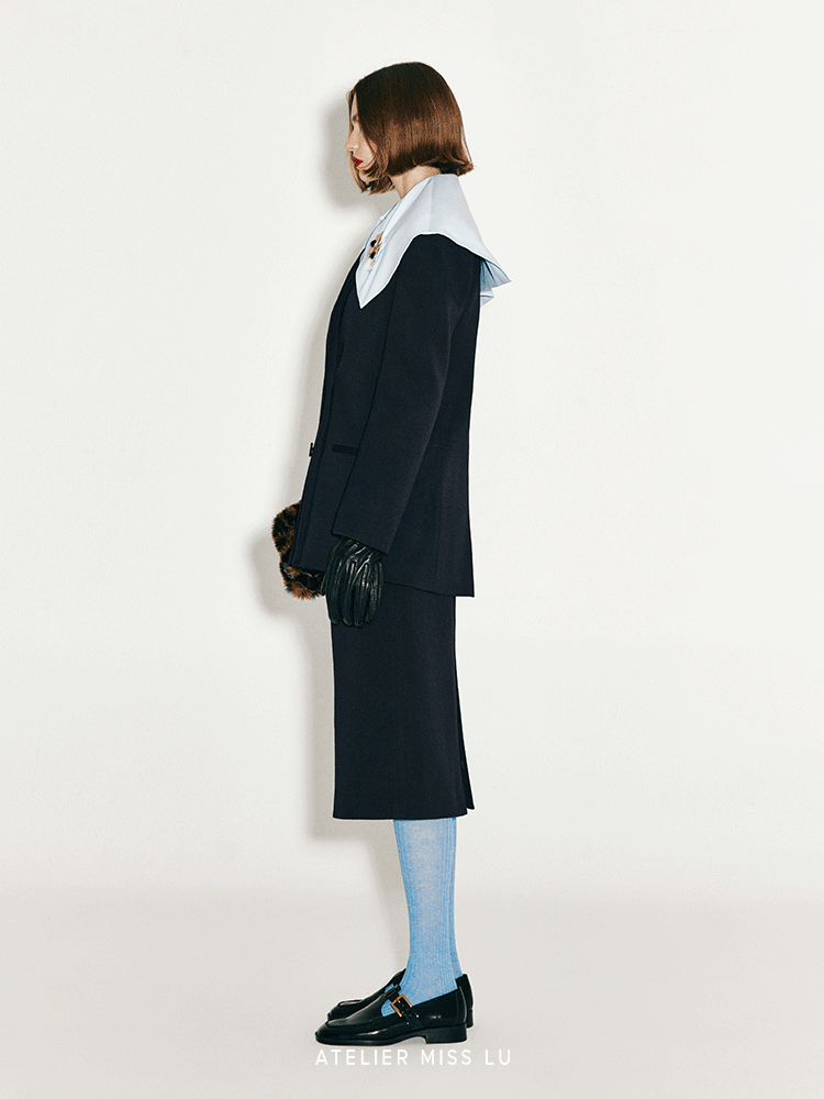 ATELIER MISS LU Double-breasted Vintage Sheep Wool Blazer - ALLEN.