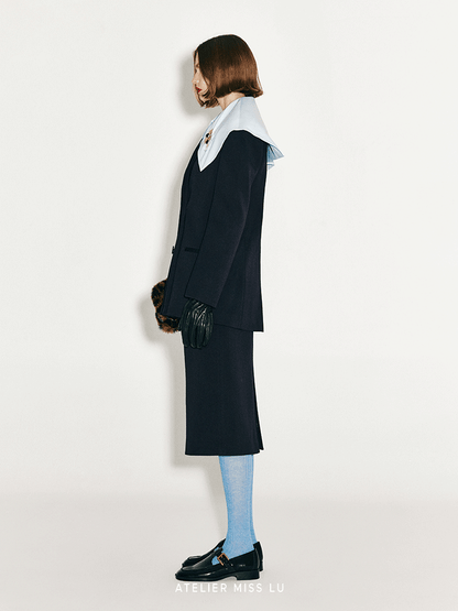 ATELIER MISS LU Double-breasted Vintage Sheep Wool Blazer - ALLEN.
