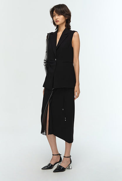 COMME MOI Lu Yan designer's new women's commuter acetate lace asymmetrical skirt - BANKS.