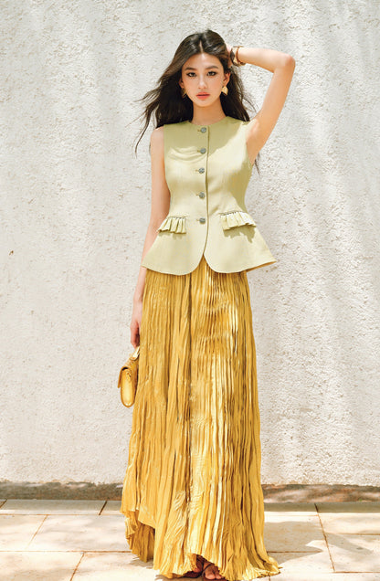 WANGXO |Custom Metal Buckle Round Neck Umbrella Hem Waist Vest- KIRA.