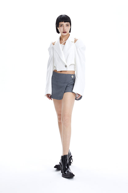 TINY IN short double slit hakama women's black gray skirt- OYE