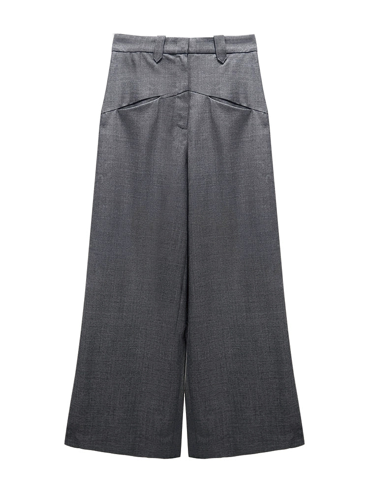 ANNAKIKI Gray Worsted Wool Wide-leg Pants Casual Pants-DEMI