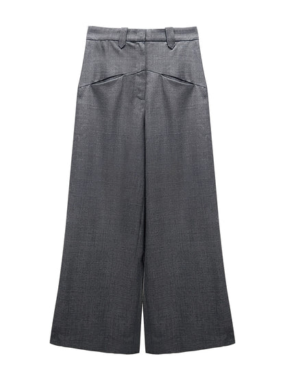 ANNAKIKI Gray Worsted Wool Wide-leg Pants Casual Pants-DEMI