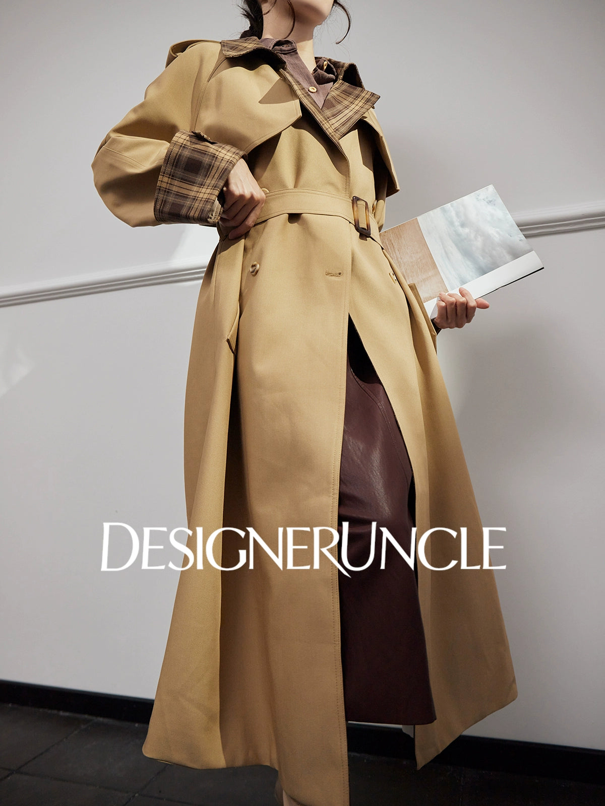 DGU "Twilight" coffee trench coat new loose lapel slimming high-end long jacket - BADE.