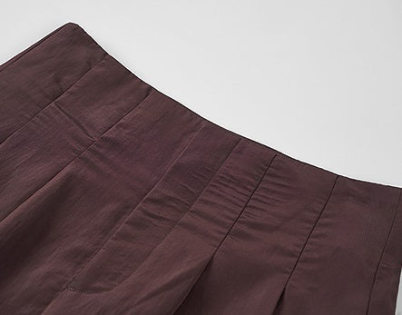 COMME MOI Lv Yan designer's new brown high-waisted pressed pleated wide-leg pants - LAKELYN.