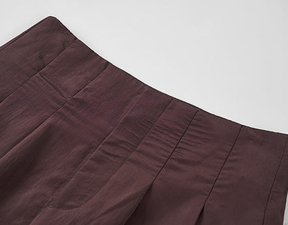 COMME MOI Lv Yan designer's new brown high-waisted pressed pleated wide-leg pants - LAKELYN.