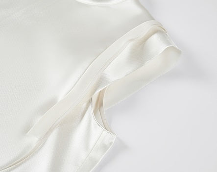 COMME MOI Lv Yan designer summer sleeveless stand collar triple acetate satin top - MEADOW.