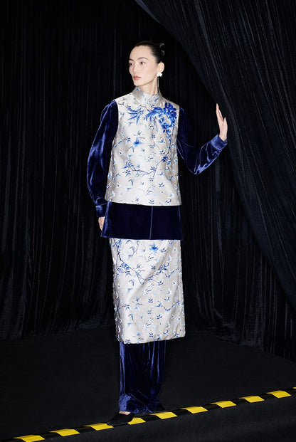 M essential Mackay designer butterfly jacquard blue vine and butterfly embroidery vest - DOME.