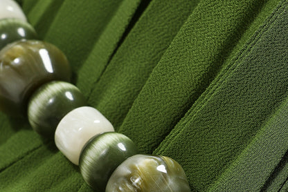 WANGXO | Natural Stone Beaded Halterneck Flowing A-Line Umbrella Skirt -ZENA