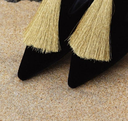 B-FEI Pointed Toe Flat Mules Gold Slippers-LEE.