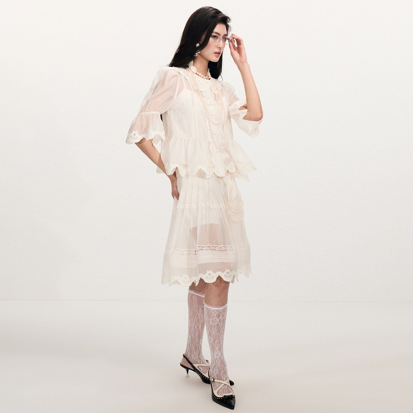 FAME Court Style Organza Embroidered White Top - JASMINE.