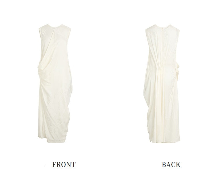 ZHUCHONGYUN White Dark Texture Pleated Sleeveless Dress-KATAKURI.