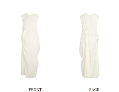 ZHUCHONGYUN White Dark Texture Pleated Sleeveless Dress-KATAKURI.