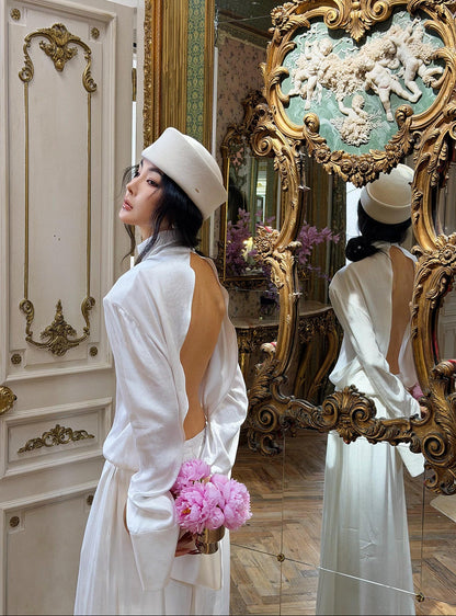 MEI SANGUAN High-Neck Backless Top & Wide-Leg Slacks Suit - AVA