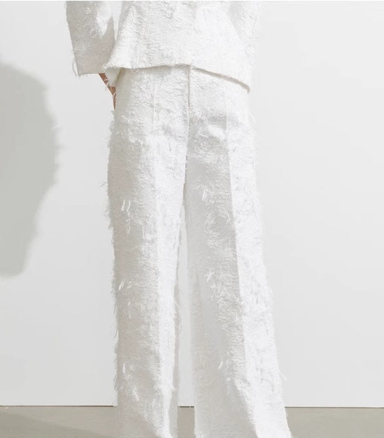 COMME MOI white jacquard wide-leg pants - AVERY.