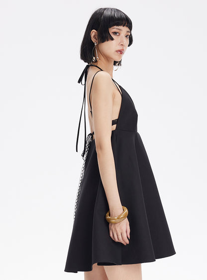 TINY IN lace slip short black dress -RAYS