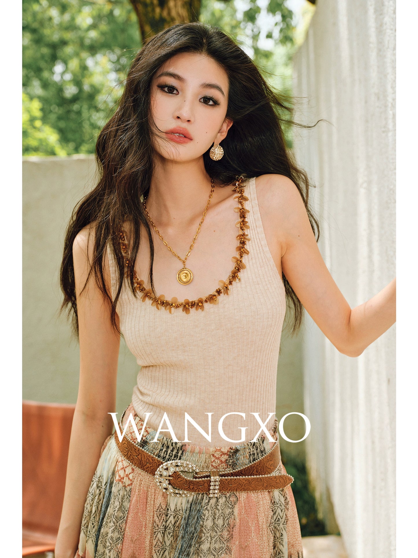 WANGXO |Diamond Bright Silk Webbing with Pit Texture Finish Knitted Vest -LYRA