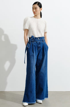 COMME MOI Lu Yan designer women's fashion stretch high-waisted wide-leg jeans - RILEY.