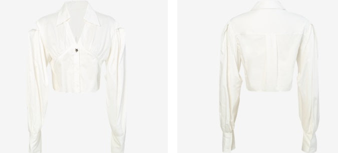 COMME MOI  v-neck short white simple shape sleeve shirt top - GIANNA.
