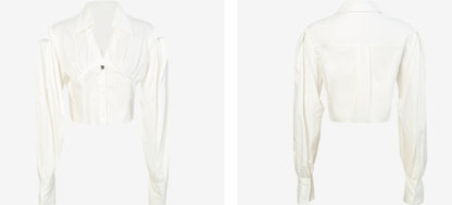 COMME MOI  v-neck short white simple shape sleeve shirt top - GIANNA.