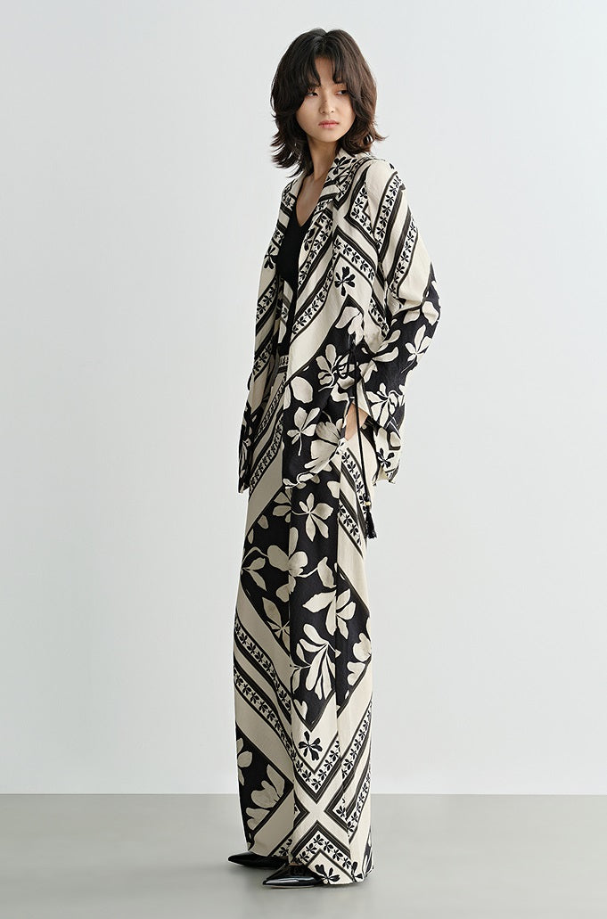 COMME MOI Lv Yan designer summer  black and white printed tassel straight-leg pants - KAIN.