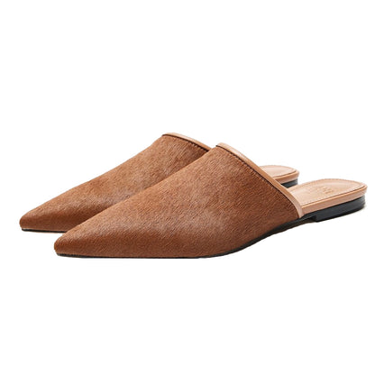 B-FEI simple horsehair niche mules pointed toe shoes-IKKI.