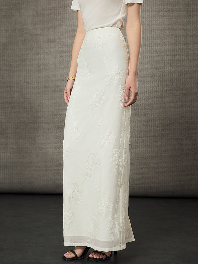 HECO Embossed Jacquard Acetate Long Straight Skirt - COUNCIL.