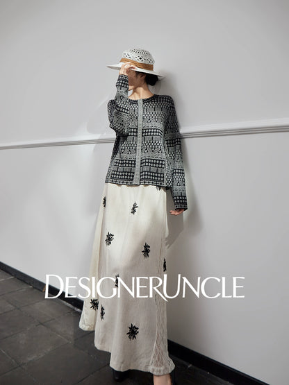 DGU| Black sweater geometric jacquard niche design jacket knitted top - JUGALAR.