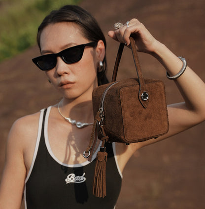 IUBALLET  suede small square fringe handbag - ENVY.