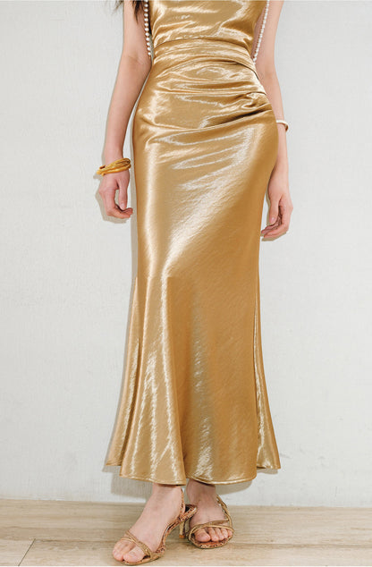 WANGXO |Detachable Pearl Pendant Swing Neck Waist Fishtail Dress -NOYA